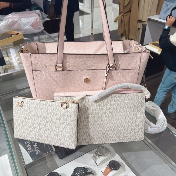 Michael Kors Maisie Large Pebbled Leather 3-in-1 Tote Bag Powder Blush - Picture 3 of 8